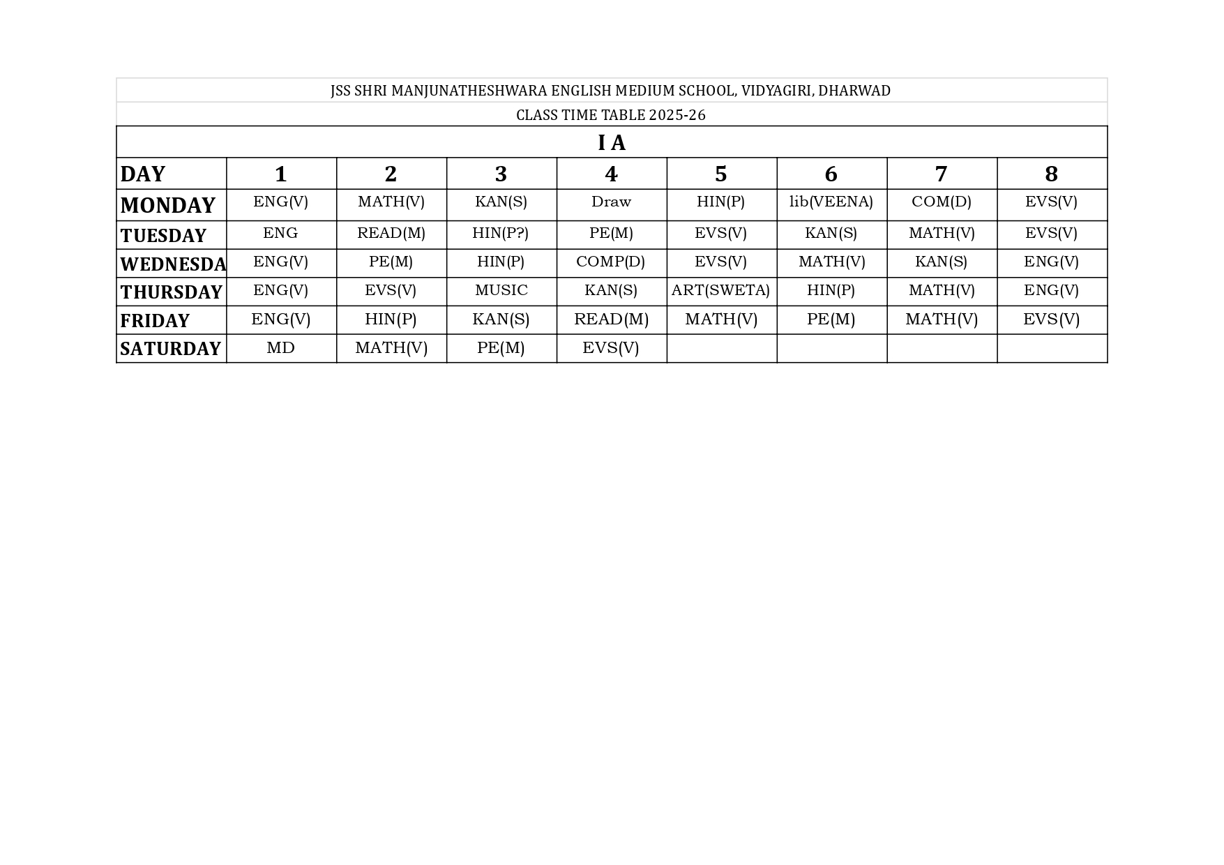 Timetable