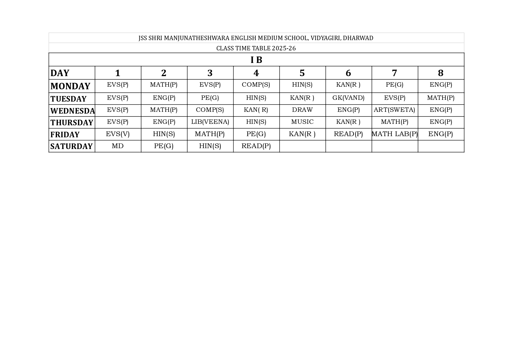 Timetable