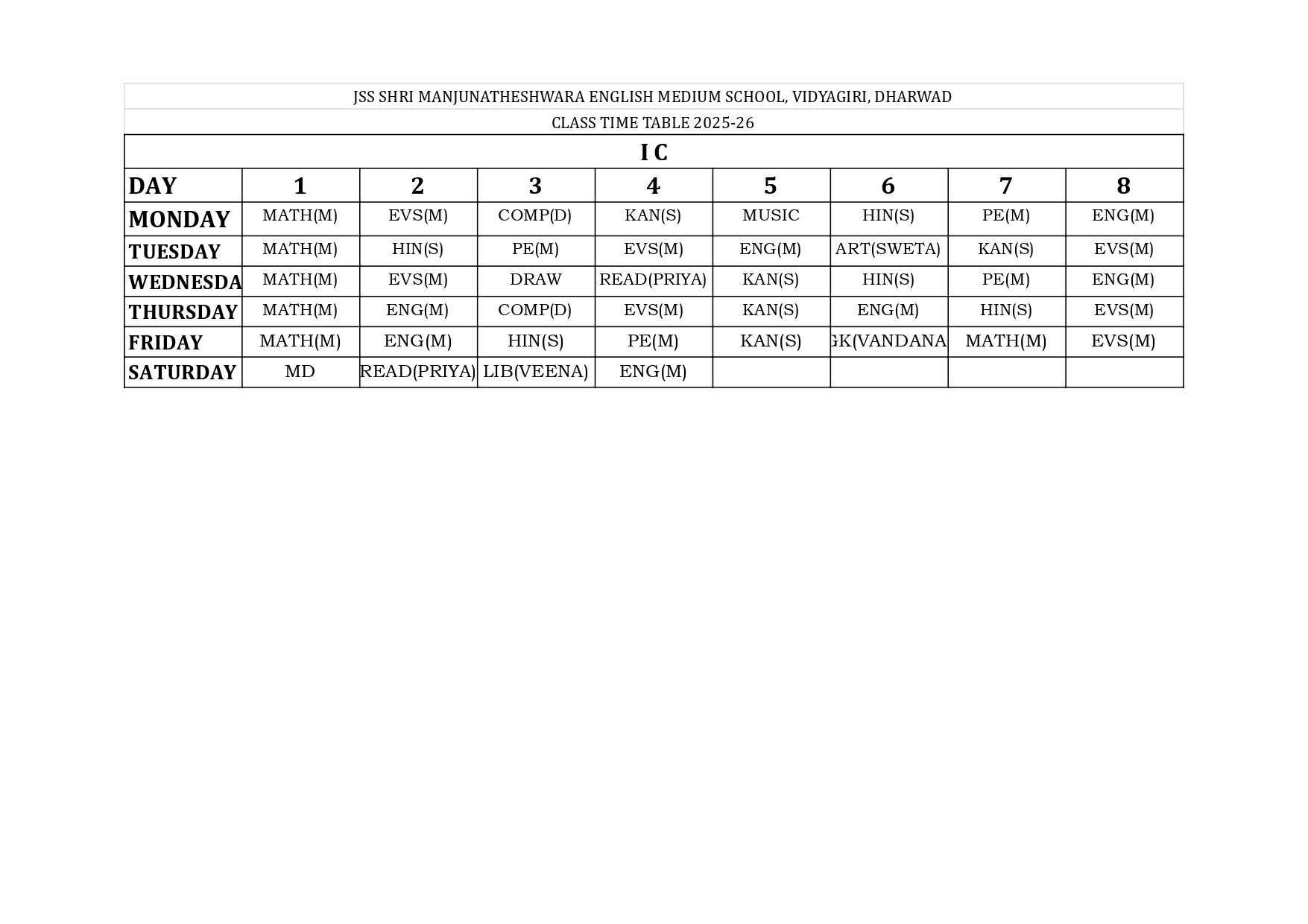 Timetable