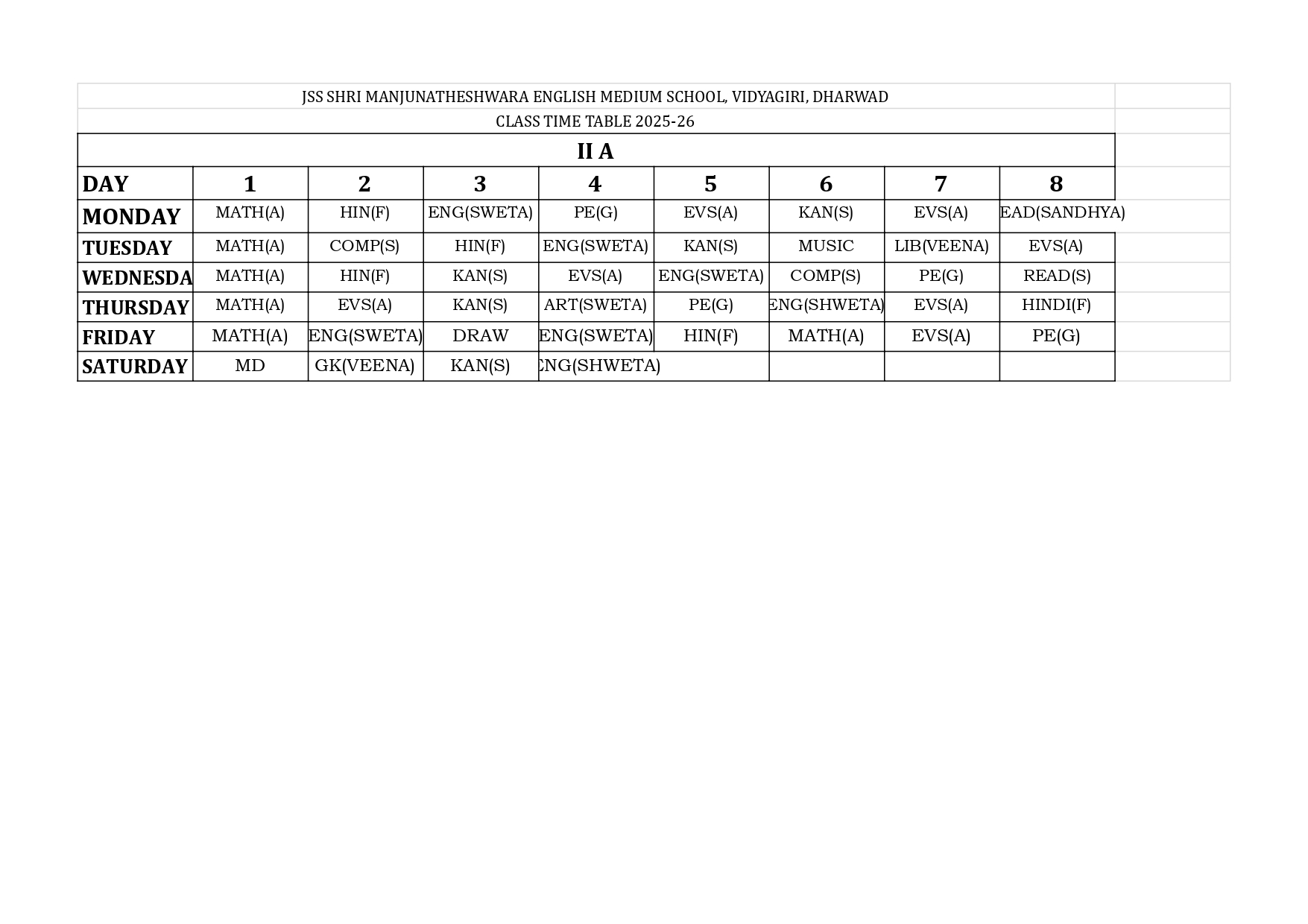 Timetable