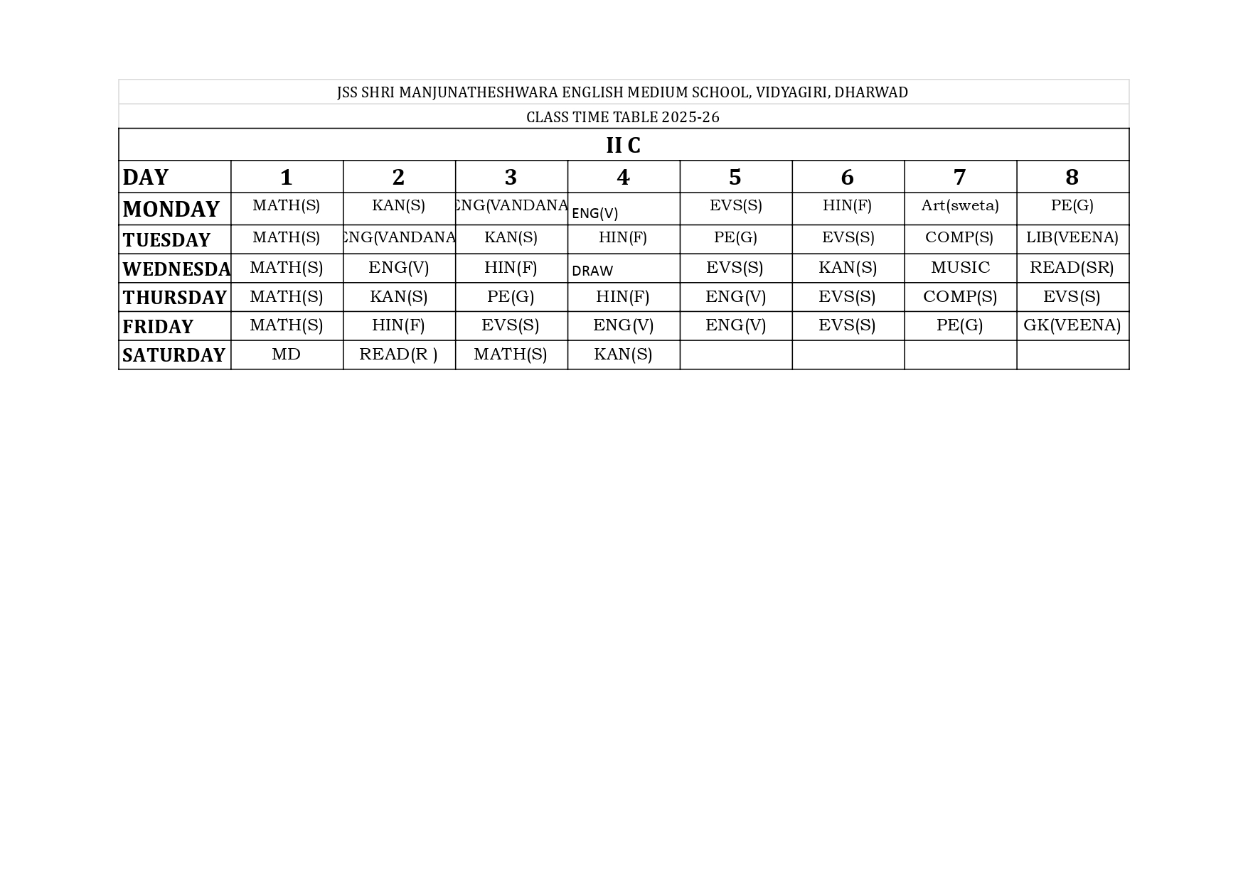 Timetable
