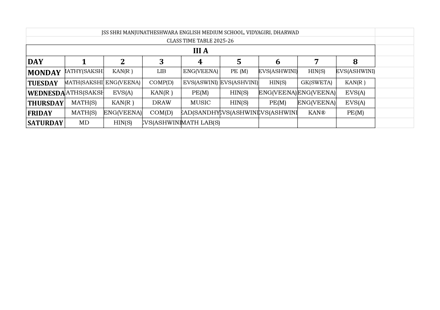 Timetable