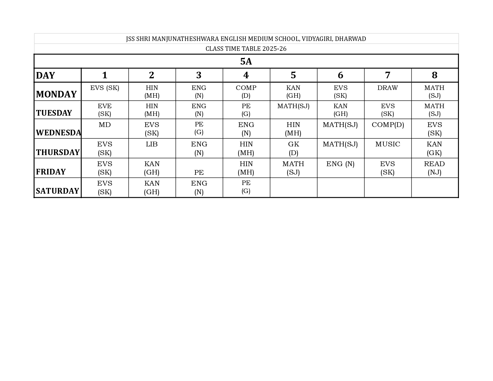 Timetable