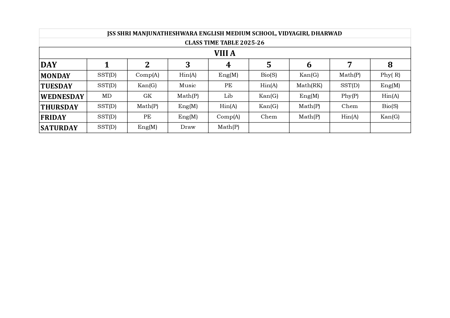 Timetable