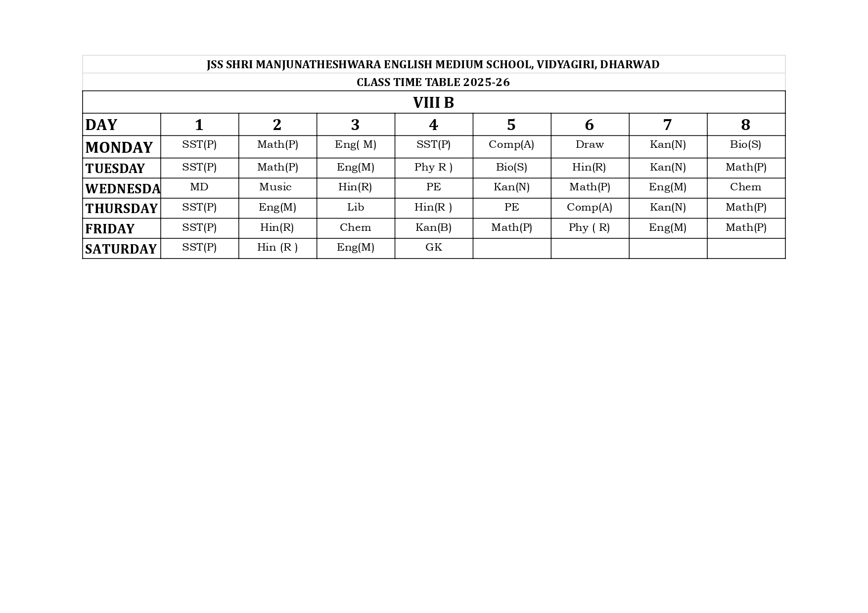 Timetable
