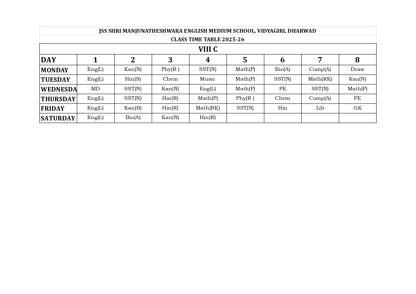 Timetable