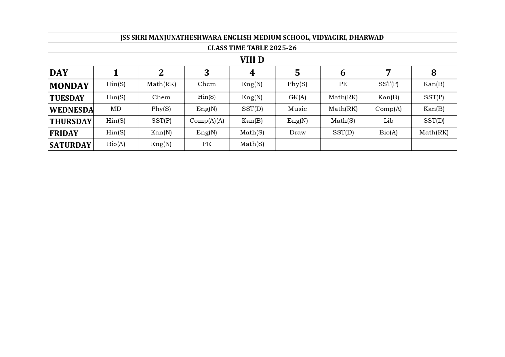 Timetable