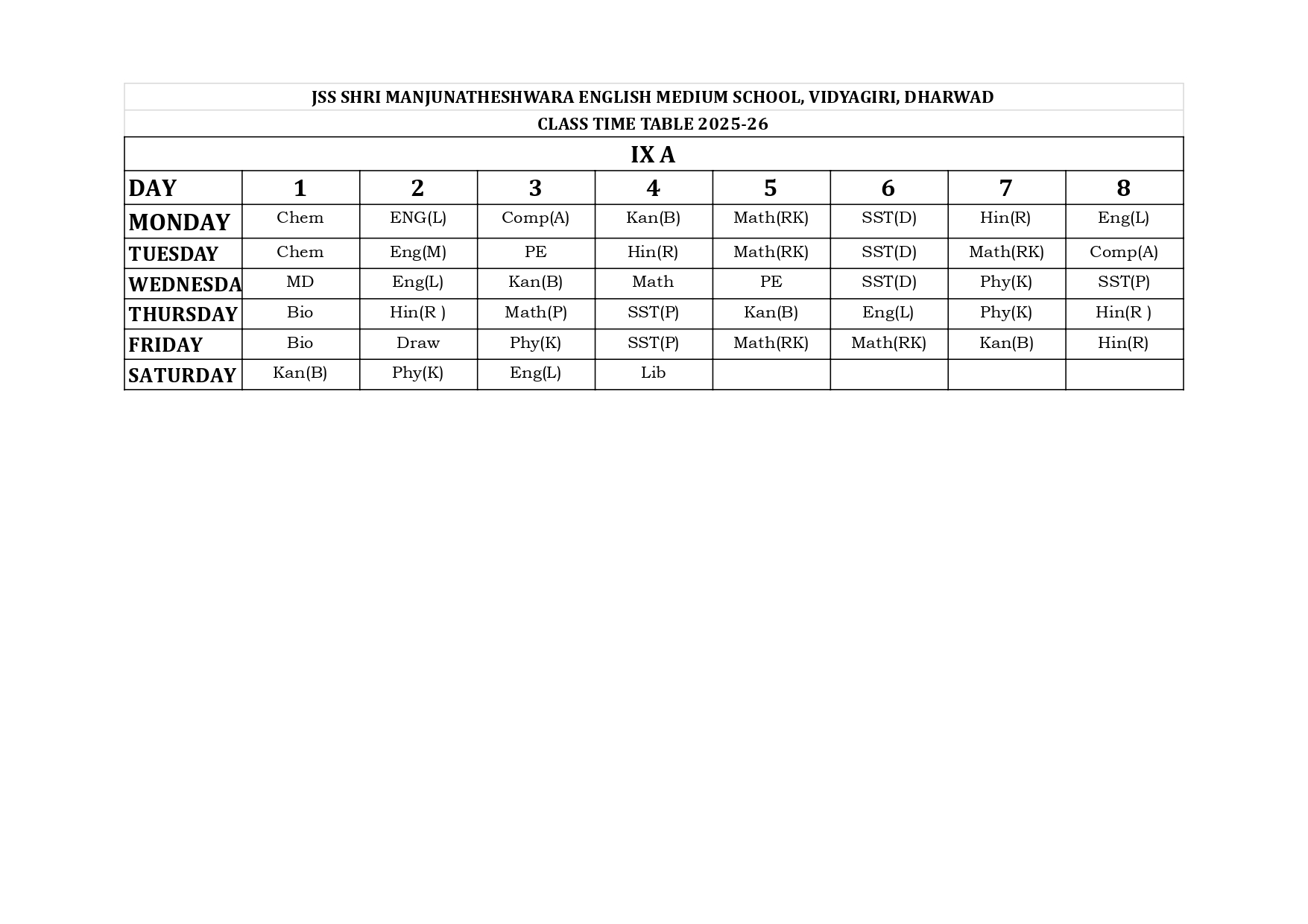Timetable