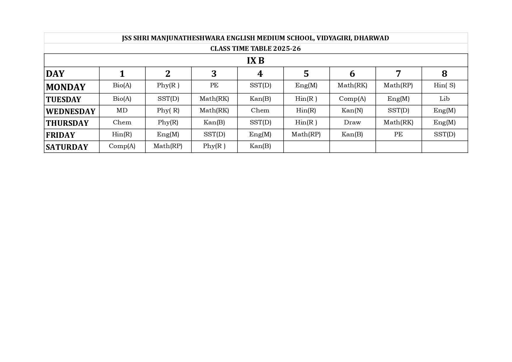 Timetable
