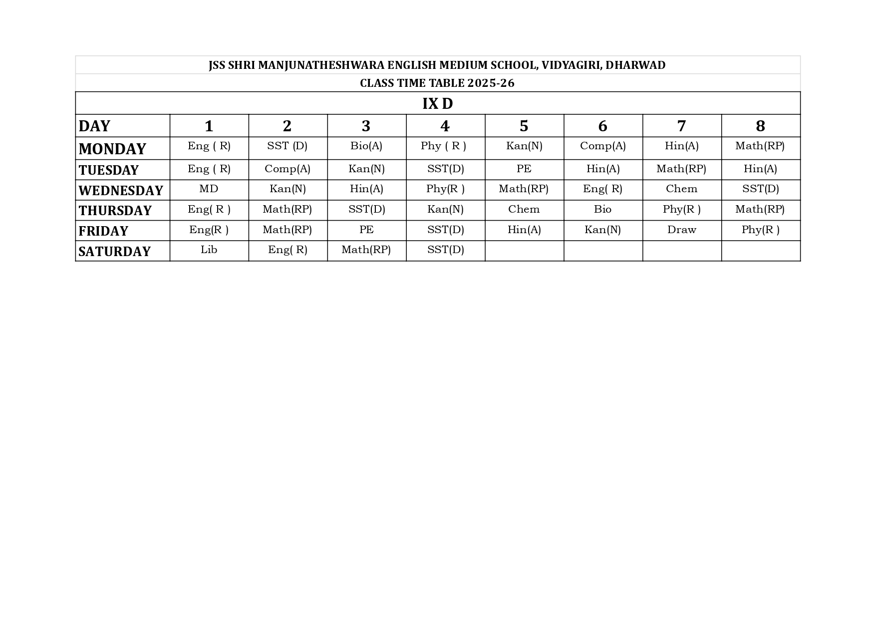 Timetable