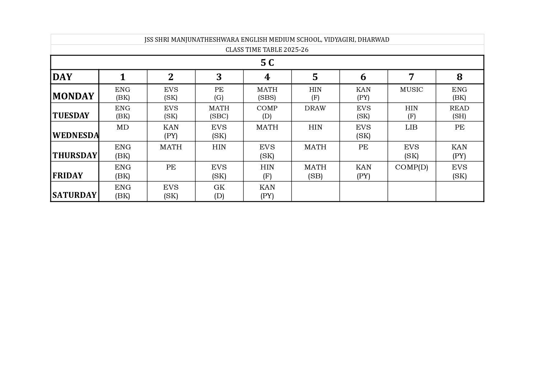 Timetable