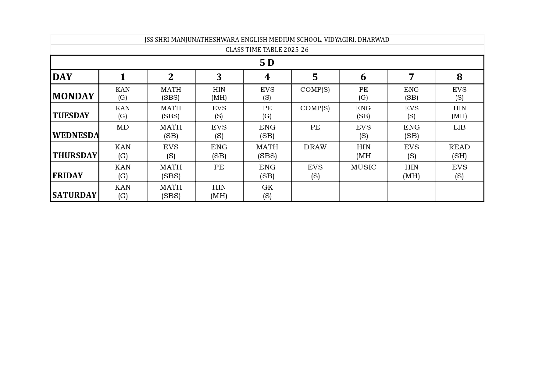 Timetable