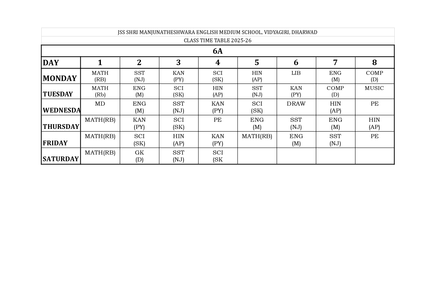 Timetable