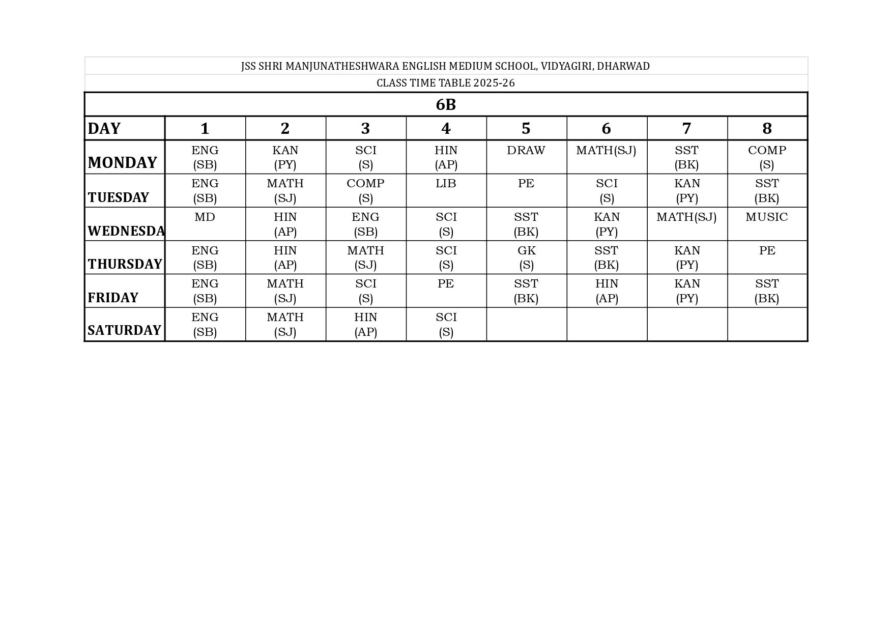 Timetable