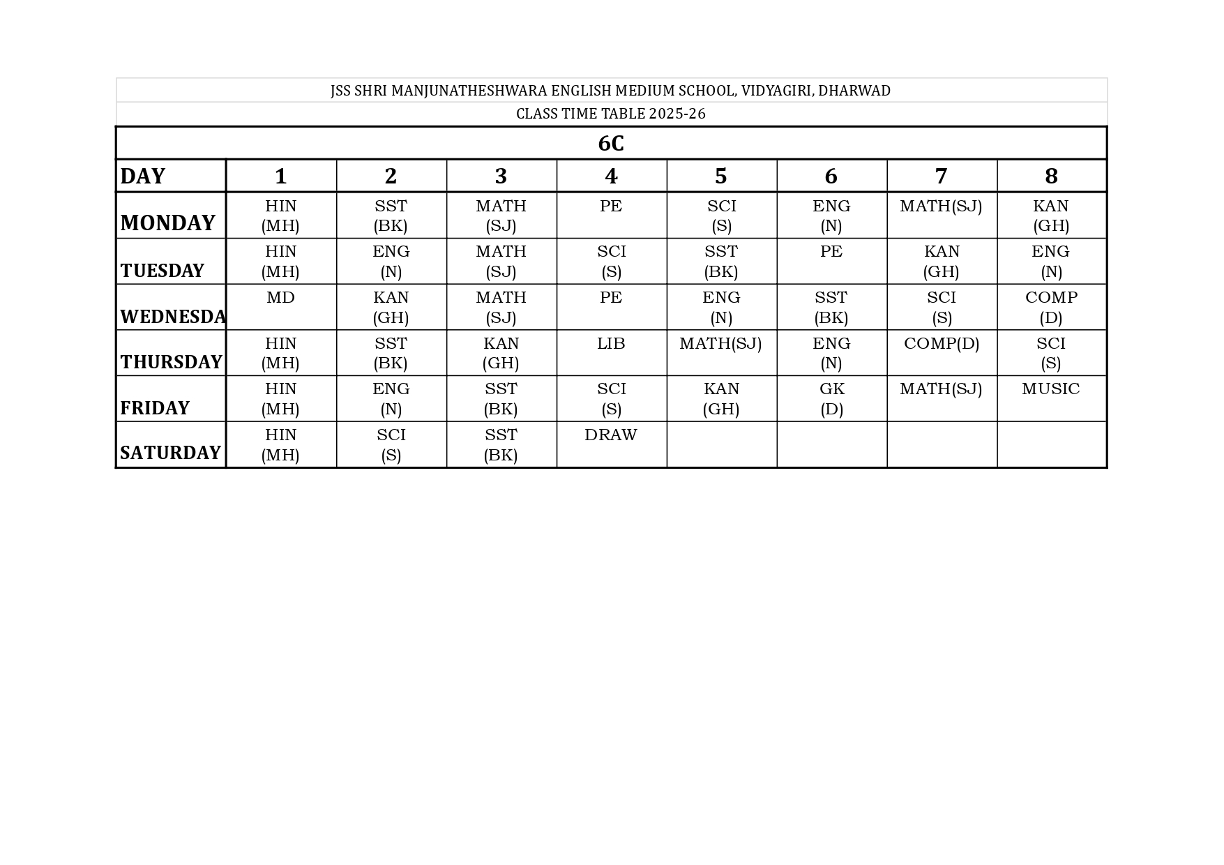 Timetable