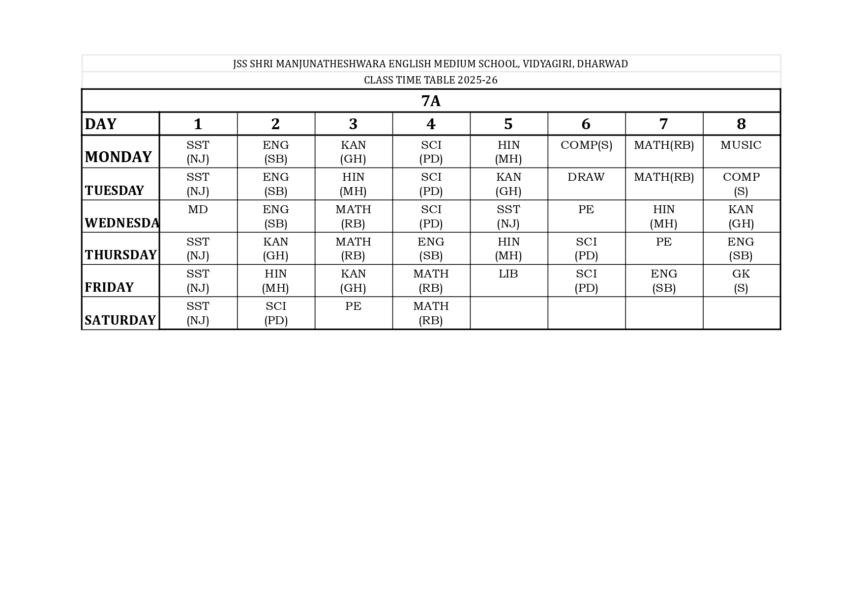 Timetable