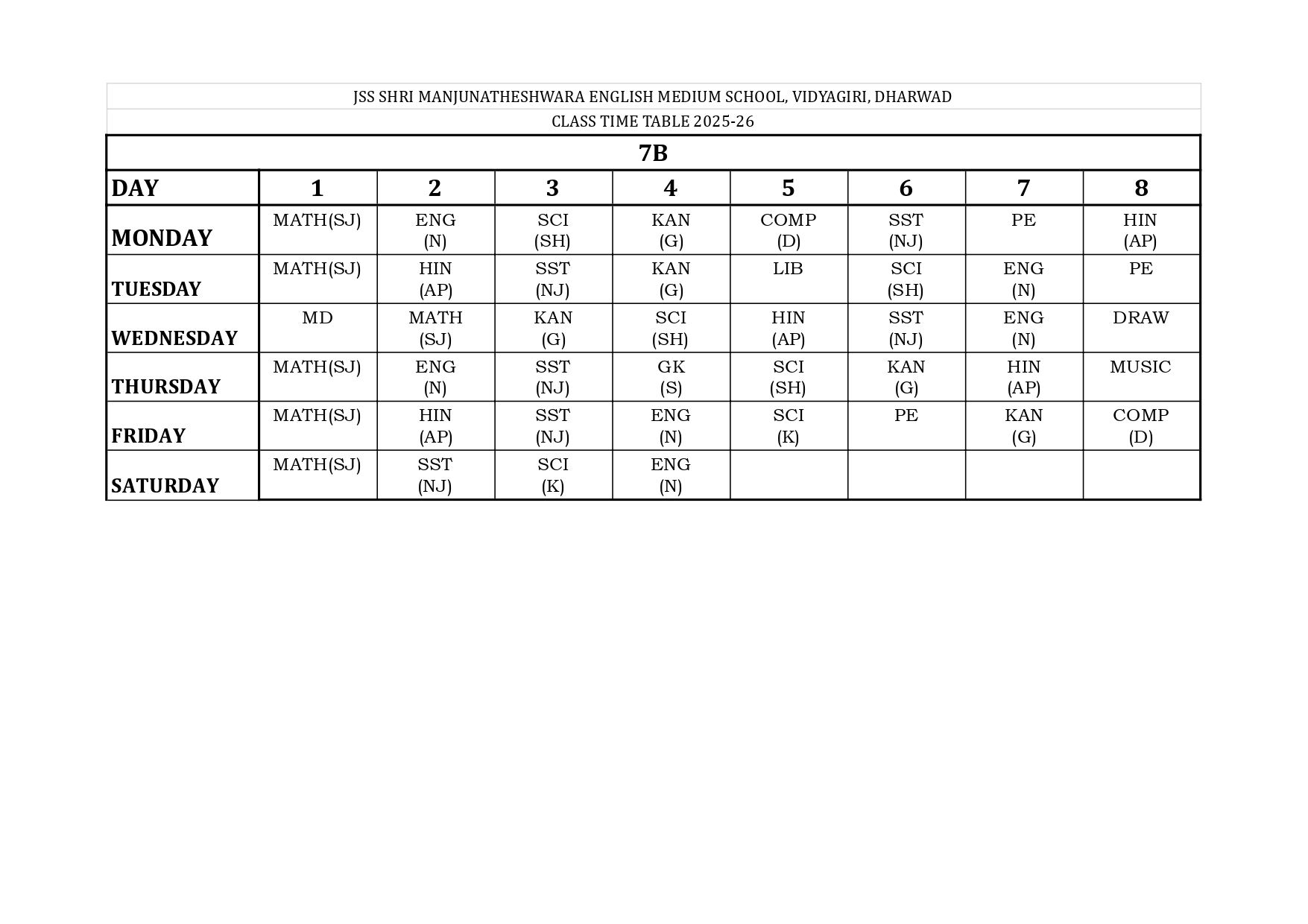 Timetable