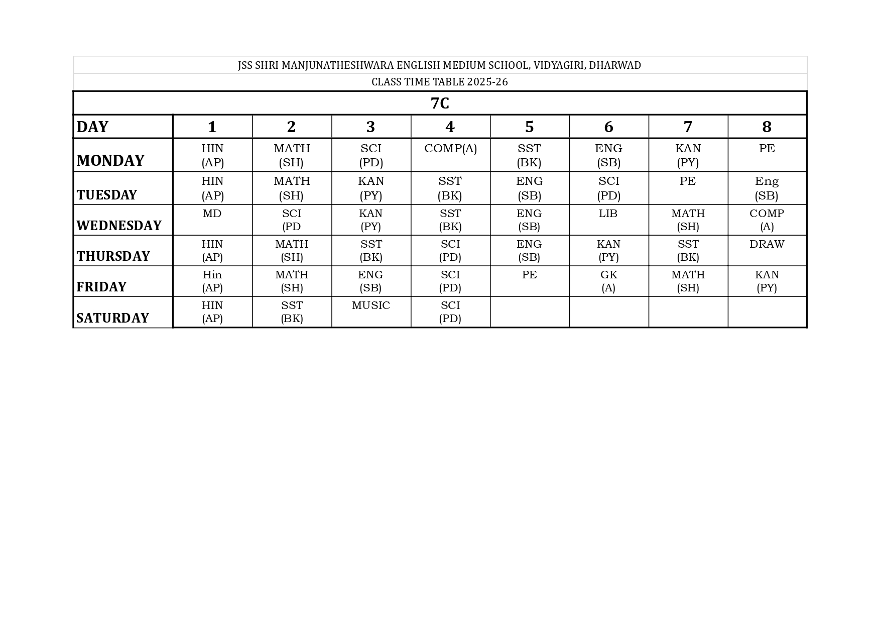 Timetable