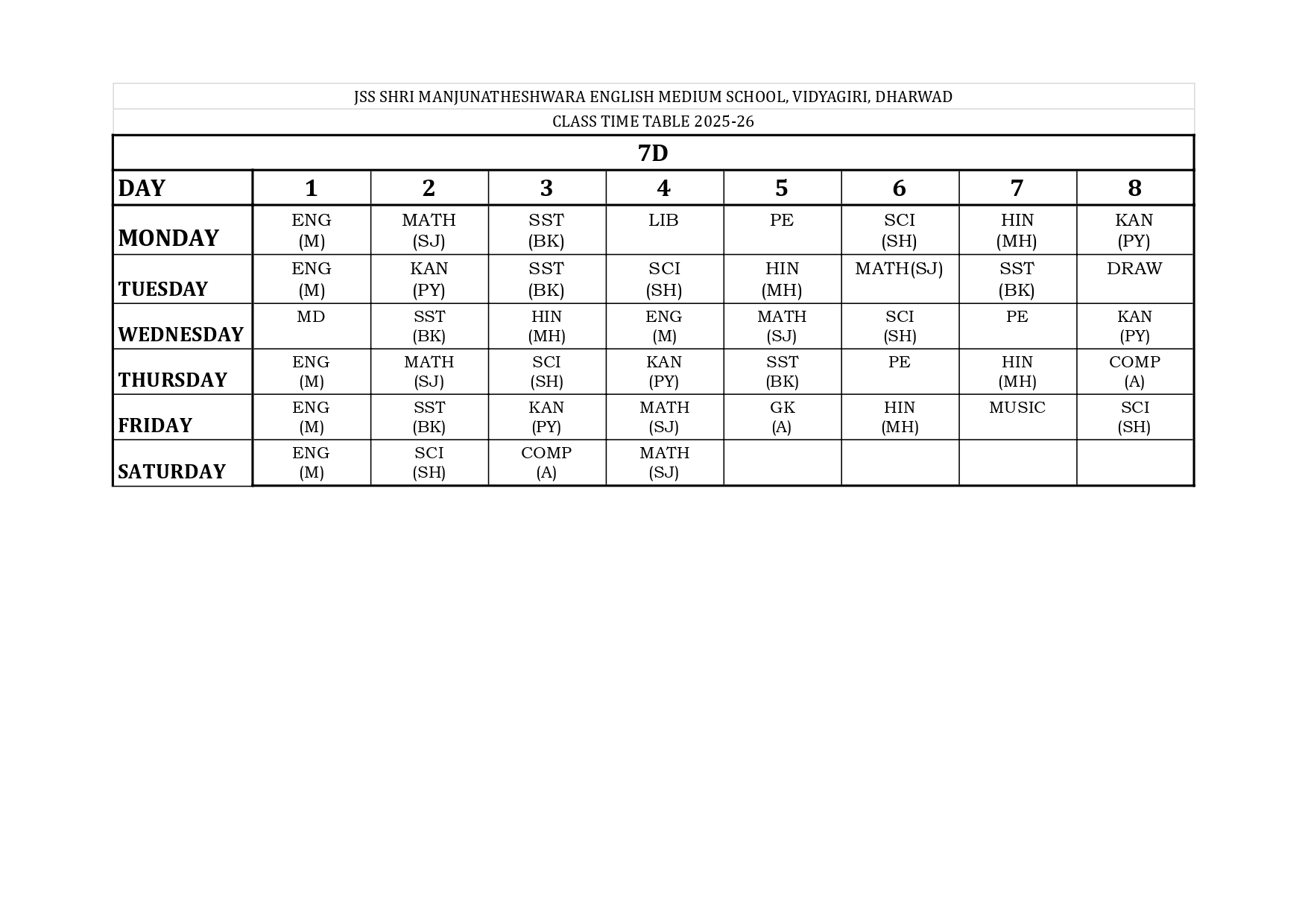 Timetable