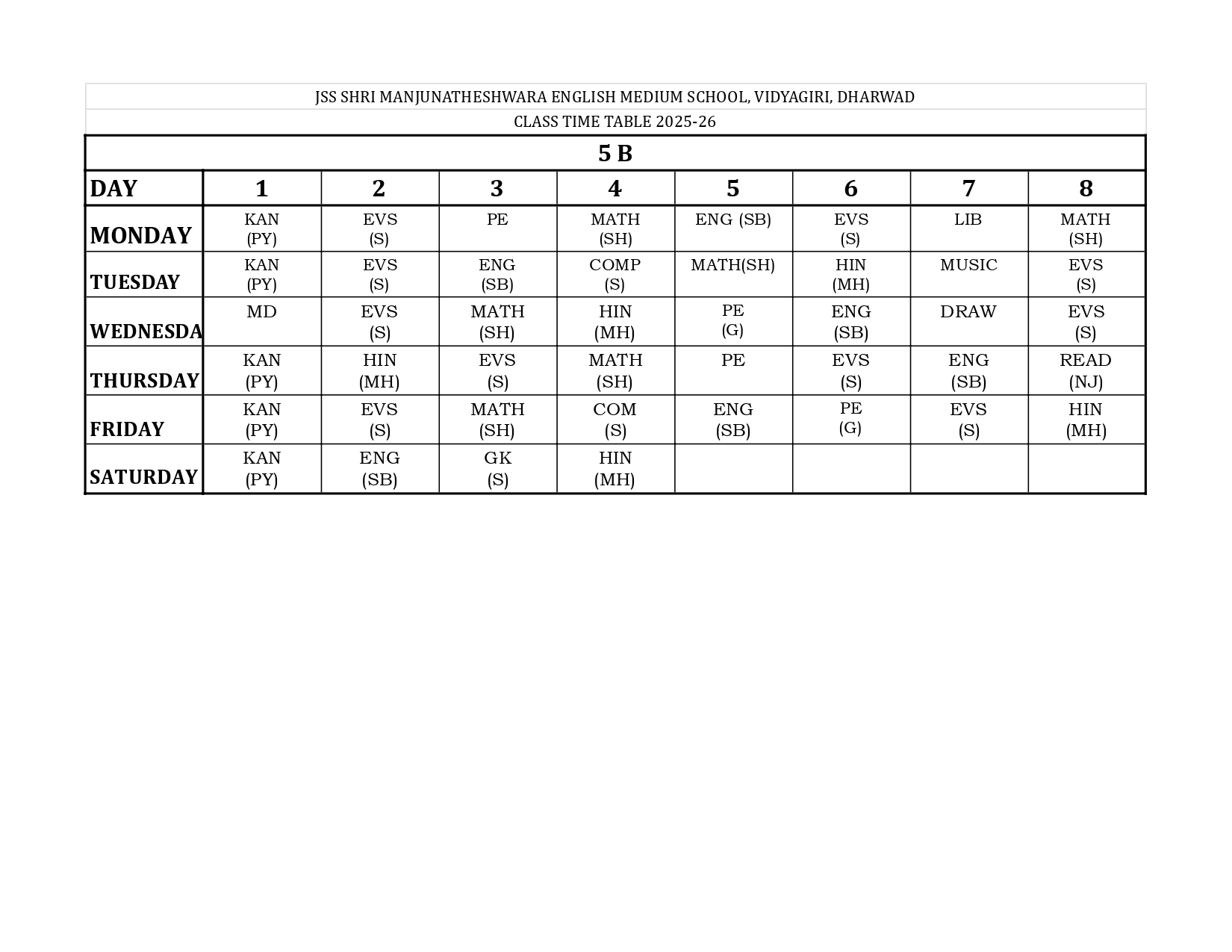 Timetable